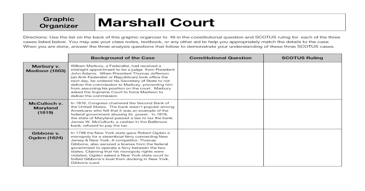 Marshall court graphic organizer answer key